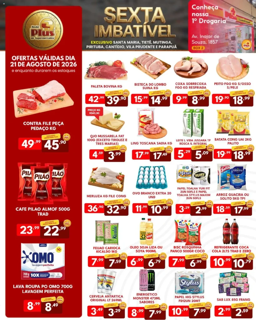 Ofertas Rede Plus Supermercados até 23/08/2026.