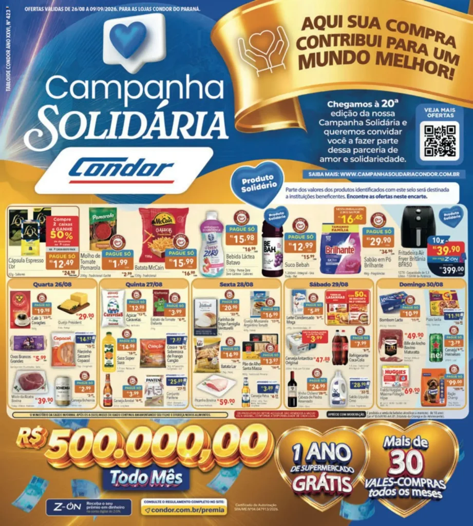 Ofertas Supermercados Condor até 09/09/2026.
