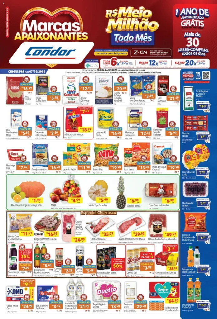 Ofertas Supermercados Condor até 26/08/2026.