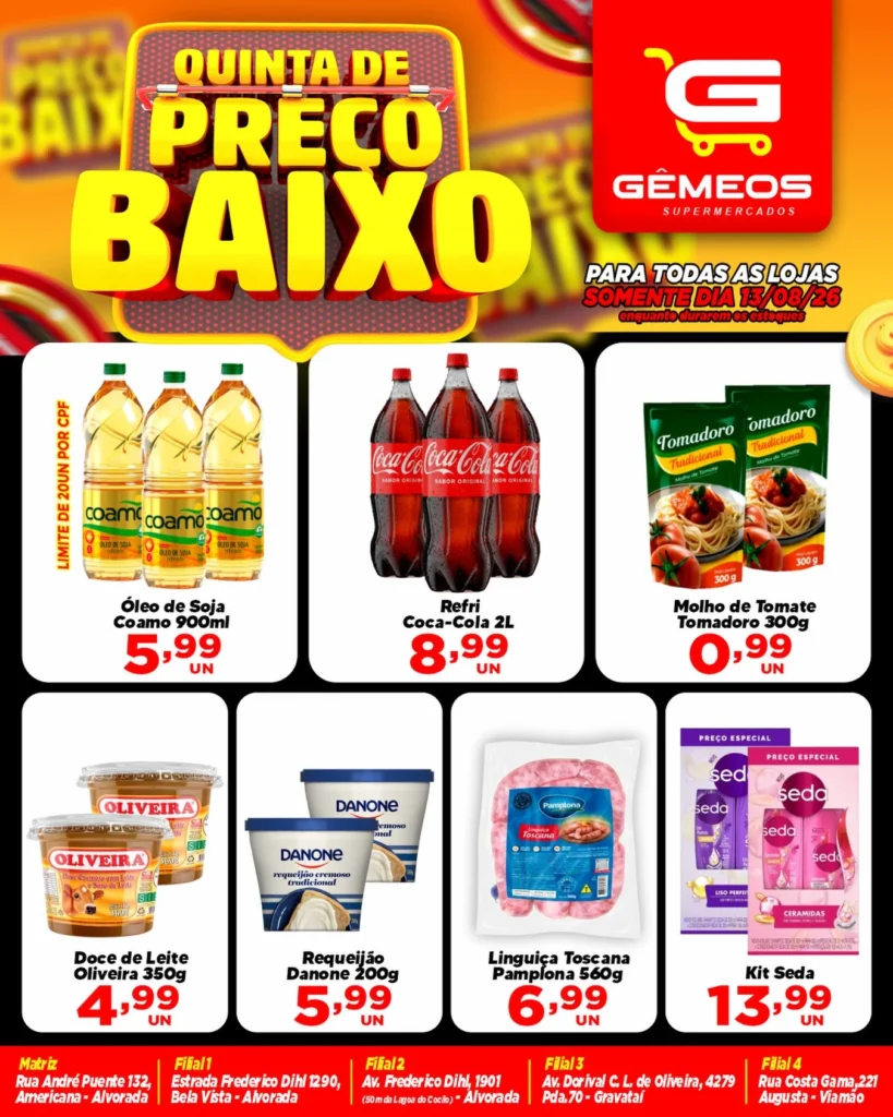 Ofertas Gemeos supermercado – 13/08/2026