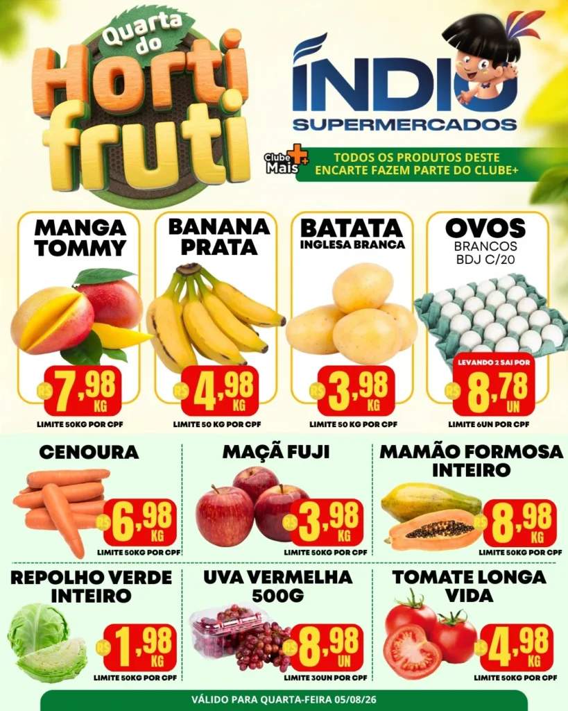 Ofertas Supermercados Índio – 05/08/2026