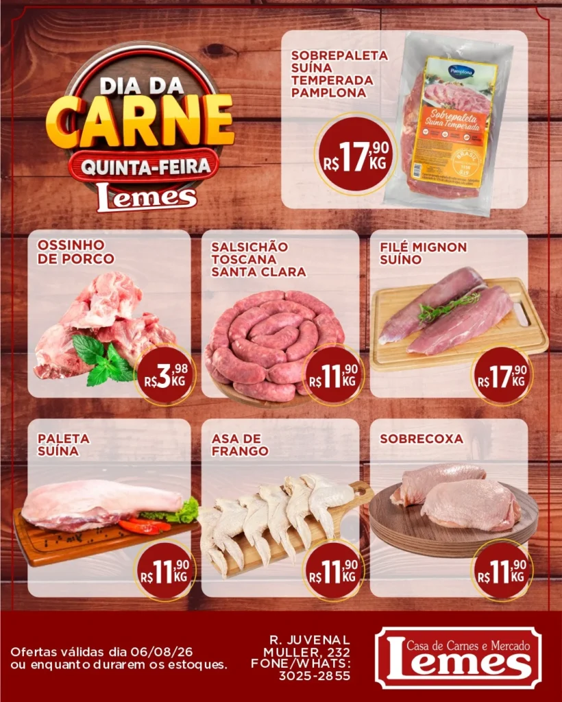 Ofertas Casa de Carnes e Mercado Lemes – 06/08