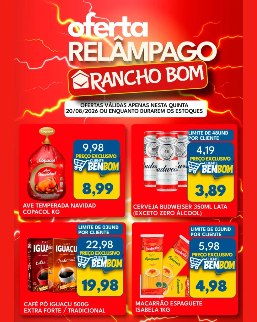 Ofertas Rancho Bom Supermercados – 20/08/2026 Ofertas Rancho Bom Supermercados – 20/08/2026