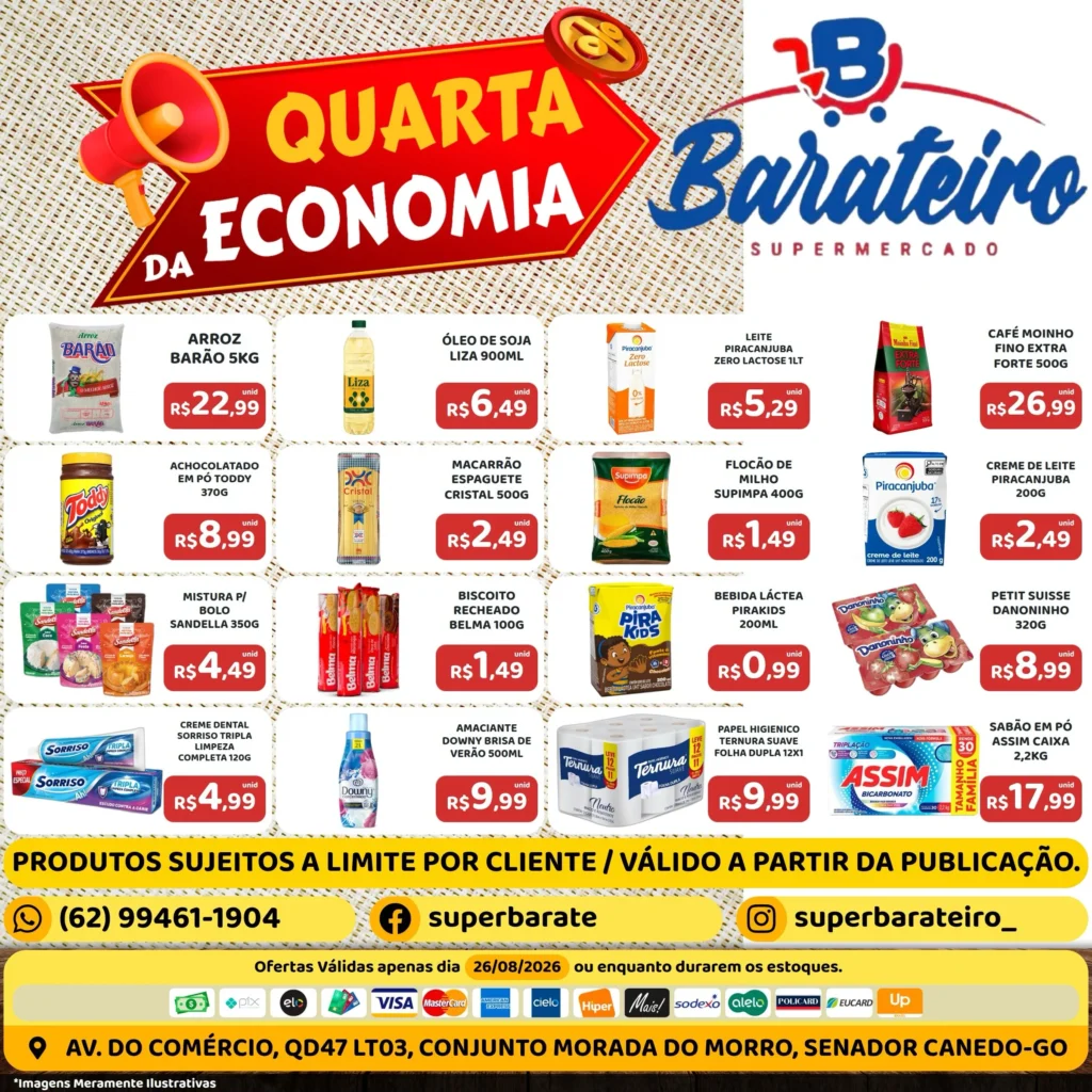 Ofertas Super Barateiro Supermercado – 26/08/2026 Ofertas Super Barateiro Supermercado – 26/08/2026