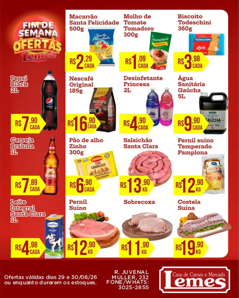 Ofertas Casa de Carnes e Mercado Lemes – 30/08/2026 Ofertas Casa de Carnes e Mercado Lemes – 30/08/2026