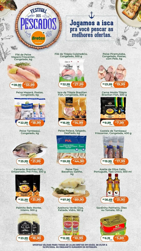 Ofertas Bretas ofertas Festival dos Pescados até 15/09/2026.