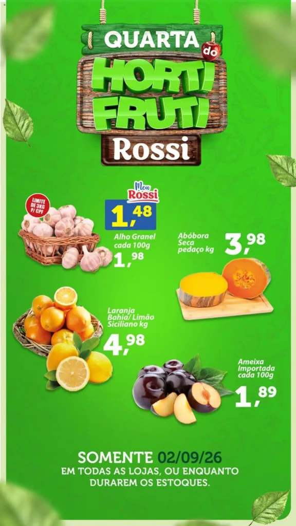 Ofertas Rossi Supermercados ofertas Hortifruti até 02/09/2026.