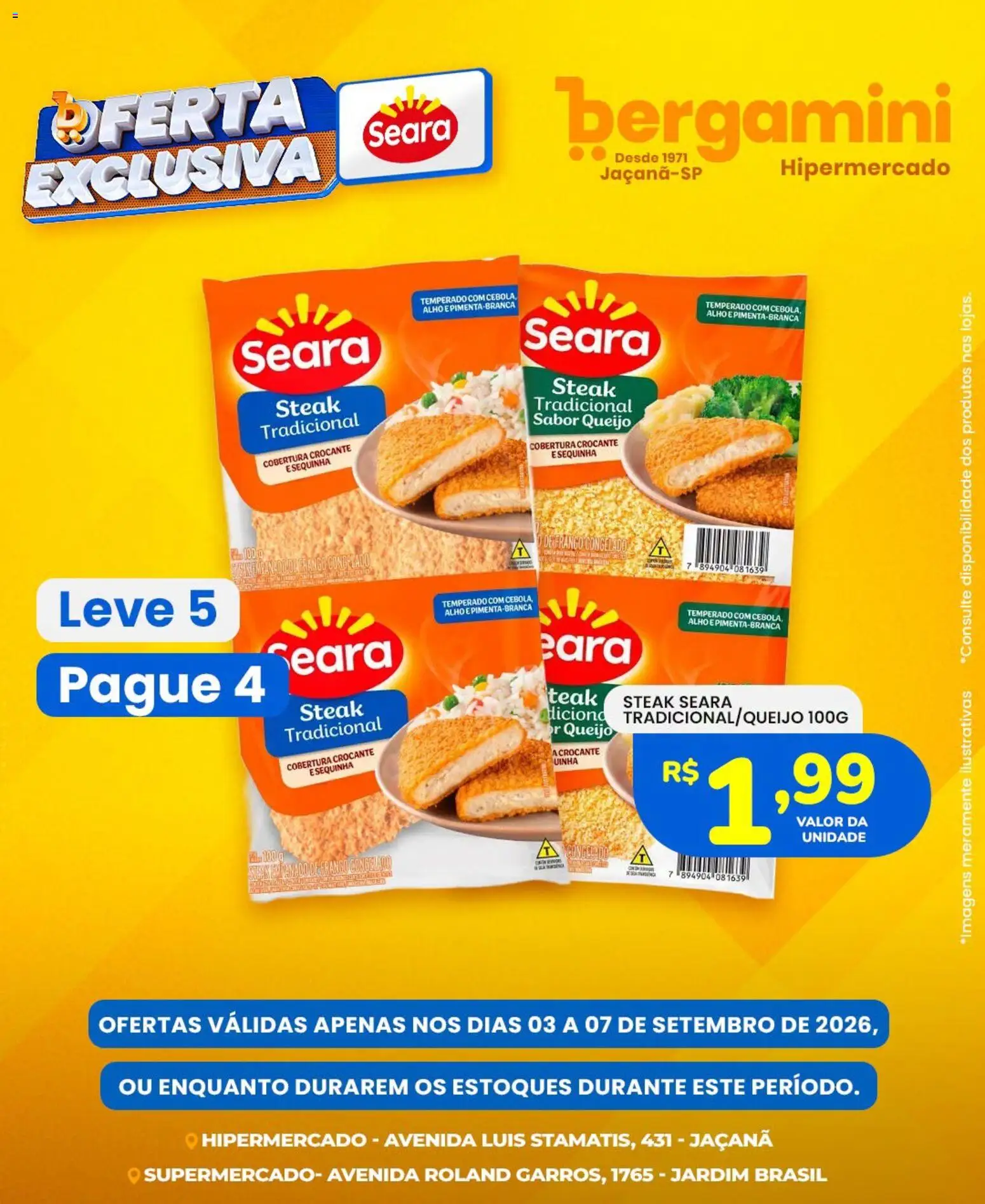 Ofertas Supermercado Bergamini ofertas Seara até 07/09/2026.