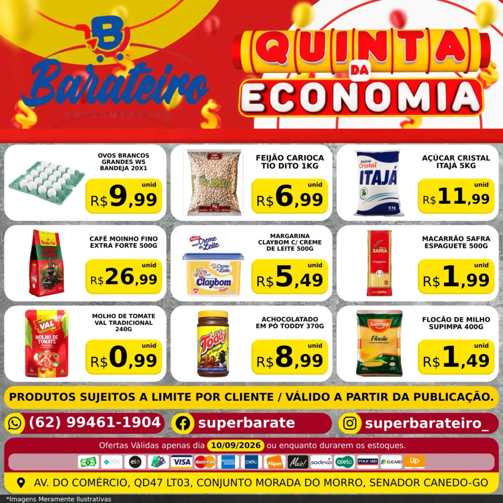 Ofertas SUPERMERCADO BARATEIRO – SENADOR CANEDO – 10/09/2026