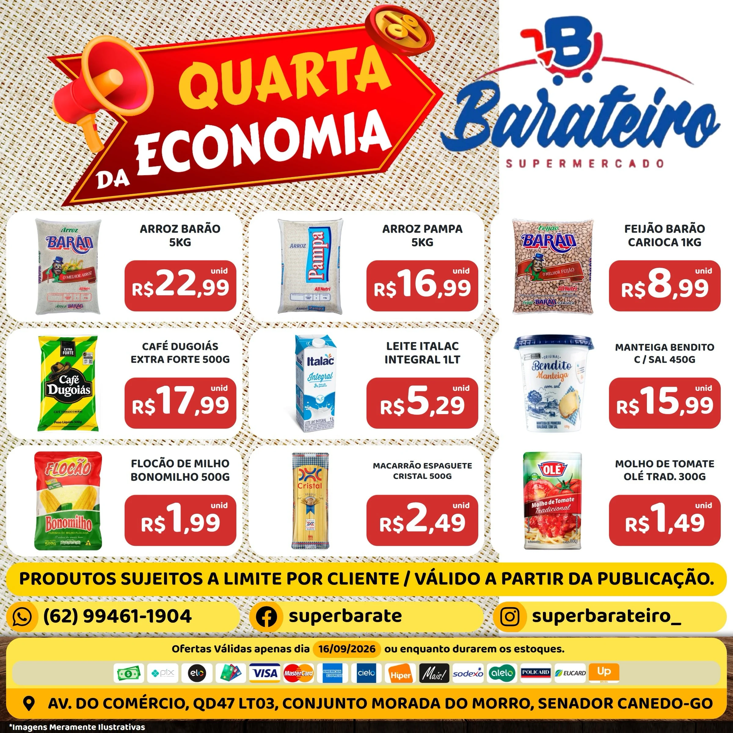 Ofertas SUPERMERCADO BARATEIRO – SENADOR CANEDO – 16/09/2026