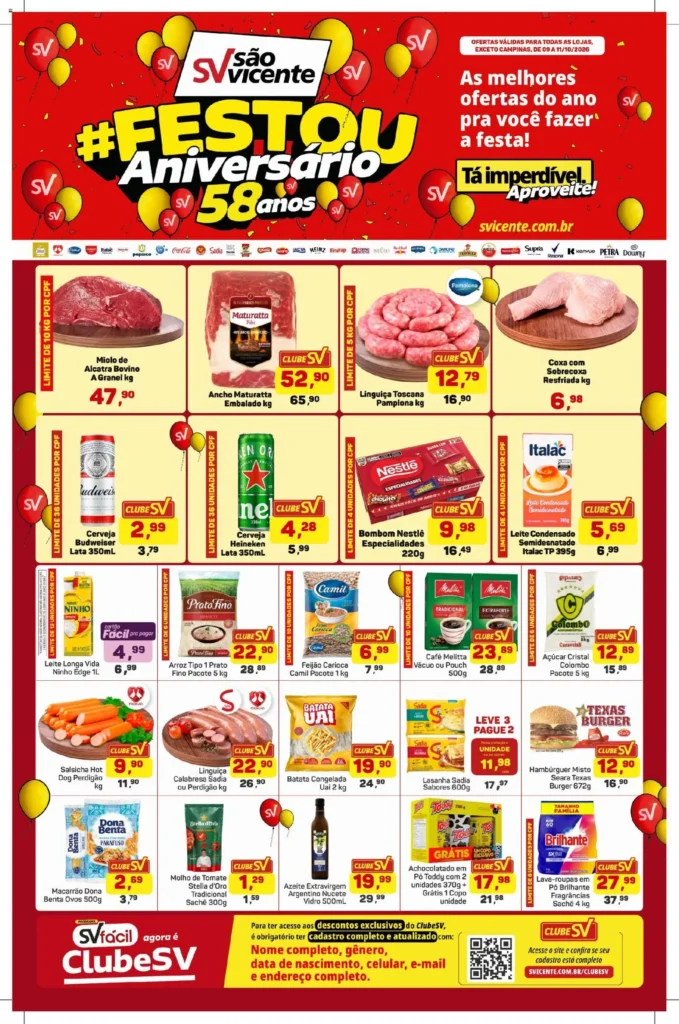 Ofertas Supermercados São Vicente até 11/10/2026.